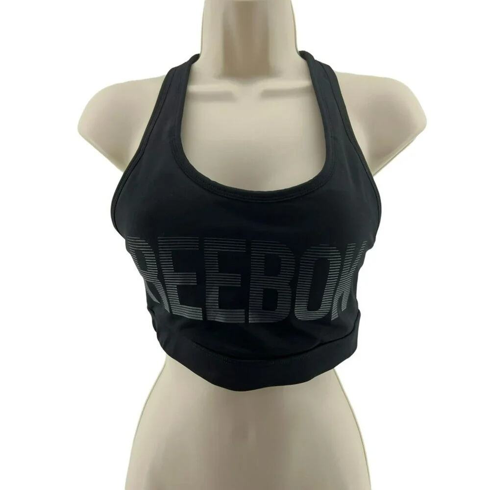 Reebok Black Logo Racerback Sports Bra Womens Medium